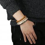 LOYALLOOK 15pcs Men Women Linen Hemp Cords Wood Beads Ethnic Tribal Bracelets Leather Wristbands