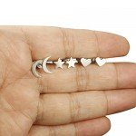 LOYALLOOK 3 Pairs Stainless Steel Moon Star and heart Plain Stud Earrings for Women and Girls