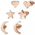 LOYALLOOK 3 Pairs Stainless Steel Moon Star and heart Plain Stud Earrings for Women and Girls