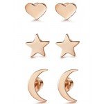 LOYALLOOK 3 Pairs Stainless Steel Moon Star and heart Plain Stud Earrings for Women and Girls
