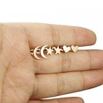 LOYALLOOK 3 Pairs Stainless Steel Moon Star and heart Plain Stud Earrings for Women and Girls