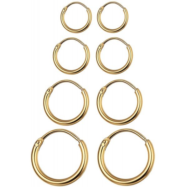 LOYALLOOK 4 Pairs Stainless Steel Basic Small Large Endless Hoop Earrings Silver Golden Rose Tone Hoop Earrings 10-20MM