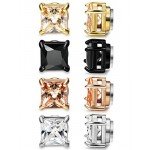 LOYALLOOK Stainless Steel Stud Earrings for Women Mens Non-piercing Magnetic Earrings Square Cubic Zirconia