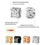 LOYALLOOK Stainless Steel Stud Earrings for Women Mens Non-piercing Magnetic Earrings Square Cubic Zirconia