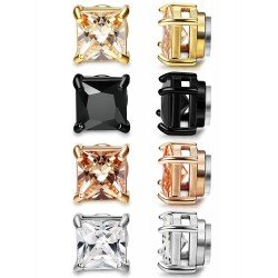 LOYALLOOK Stainless Steel Stud Earrings for Women Mens Non-piercing Magnetic Earrings Square Cubic Zirconia
