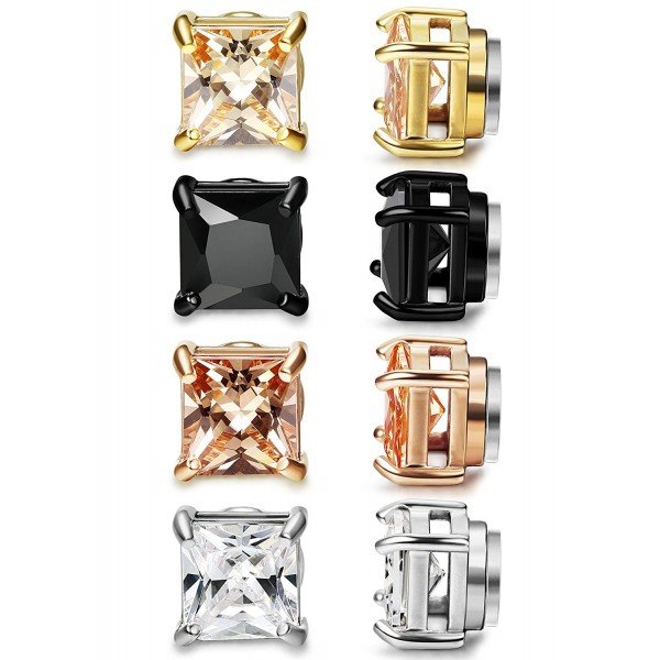 LOYALLOOK Stainless Steel Stud Earrings for Women Mens Non-piercing Magnetic Earrings Square Cubic Zirconia