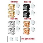 LOYALLOOK Stainless Steel Stud Earrings for Women Mens Non-piercing Magnetic Earrings Square Cubic Zirconia