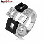 LZESHINE 2017 Geometric Crystal Rings Rose Gold/Silver Color Austrian Crystal Square Ring Full Sizes Wholesale Ri-HQ1114