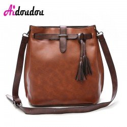 Lady Vintage Bucket Bags Handbags Bolsa Feminina Scrub Women Bucket Bag Tassel Messenger Bag Retro Shoulder Bag Simple Crossbody