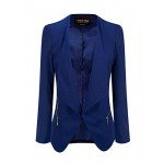 LookbookStore Women's Open Front Draped Asymmetric Padded Side Zip Blazer Jacket