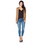 LookbookStore Women's Open Front Draped Asymmetric Padded Side Zip Blazer Jacket