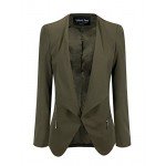 LookbookStore Women's Open Front Draped Asymmetric Padded Side Zip Blazer Jacket
