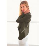 LookbookStore Women's Open Front Draped Asymmetric Padded Side Zip Blazer Jacket