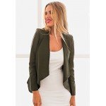 LookbookStore Women's Open Front Draped Asymmetric Padded Side Zip Blazer Jacket