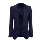 LookbookStore Women's Open Front Draped Asymmetric Padded Side Zip Blazer Jacket
