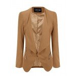 LookbookStore Women's Open Front Draped Asymmetric Padded Side Zip Blazer Jacket