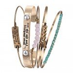 Lovelychica Vintage 5PCS Multi Layer Bracelets Turquoise Triangle Knot Stackable Open Cuff Bracelet Set Bangle Women