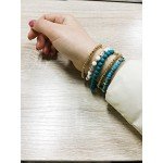 Lovelychica Vintage 5PCS Multi Layer Bracelets Turquoise Triangle Knot Stackable Open Cuff Bracelet Set Bangle Women