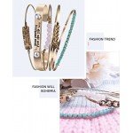 Lovelychica Vintage 5PCS Multi Layer Bracelets Turquoise Triangle Knot Stackable Open Cuff Bracelet Set Bangle Women