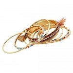 Lovelychica Vintage 5PCS Multi Layer Bracelets Turquoise Triangle Knot Stackable Open Cuff Bracelet Set Bangle Women