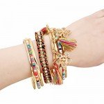 Lovelychica Vintage 5PCS Multi Layer Bracelets Turquoise Triangle Knot Stackable Open Cuff Bracelet Set Bangle Women