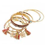 Lovelychica Vintage 5PCS Multi Layer Bracelets Turquoise Triangle Knot Stackable Open Cuff Bracelet Set Bangle Women