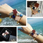 Lovelychica Vintage 5PCS Multi Layer Bracelets Turquoise Triangle Knot Stackable Open Cuff Bracelet Set Bangle Women