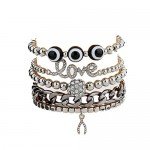 Lovelychica Vintage 5PCS Multi Layer Bracelets Turquoise Triangle Knot Stackable Open Cuff Bracelet Set Bangle Women