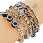 Lovelychica Vintage 5PCS Multi Layer Bracelets Turquoise Triangle Knot Stackable Open Cuff Bracelet Set Bangle Women
