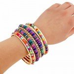 Lovelychica Vintage 5PCS Multi Layer Bracelets Turquoise Triangle Knot Stackable Open Cuff Bracelet Set Bangle Women