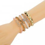 Lovelychica Vintage 5PCS Multi Layer Bracelets Turquoise Triangle Knot Stackable Open Cuff Bracelet Set Bangle Women