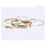 Lovelychica Vintage 5PCS Multi Layer Bracelets Turquoise Triangle Knot Stackable Open Cuff Bracelet Set Bangle Women