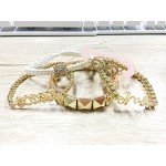 Lovelychica Vintage 5PCS Multi Layer Bracelets Turquoise Triangle Knot Stackable Open Cuff Bracelet Set Bangle Women