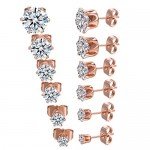 MDFUN 18K Rose Gold Plated Round Clear Cubic Zirconia Stud Earring Pack of 6 Pairs (6 Pairs)