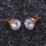 MDFUN 18K Rose Gold Plated Round Clear Cubic Zirconia Stud Earring Pack of 6 Pairs (6 Pairs)