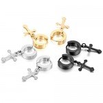 MOWOM Stainless Steel Hoop huggie Earrings Cross Triangle Awl Taper Rivets (3 Pairs)