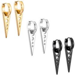 MOWOM Stainless Steel Hoop huggie Earrings Cross Triangle Awl Taper Rivets (3 Pairs)