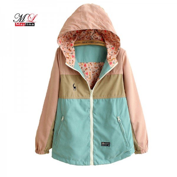 Maylina Spring Autumn Windbreaker Women Long Loose Cartoon Hooded Two Side Thin jacket Coat Female Windbreakers Jackets Clothes