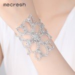 Mecresh Silver Color Crystal Bracelets for Women Floral Bridal Ankle Bracelets & Bangles Wedding Engagement Jewelry SL009