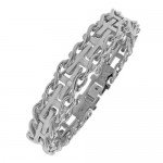 Men's Stainless Steel Railroad with .03 cttw Diamonds IP Cross Bracelet