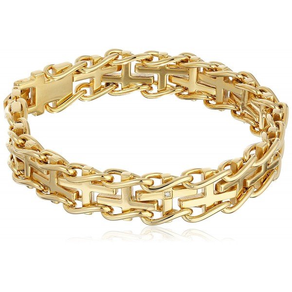 Men's Stainless Steel Railroad with .03 cttw Diamonds IP Cross Bracelet