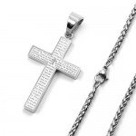 Men's Stainless Steel Simple Cross Pendant Lord's Prayer Necklace 22 Inch
