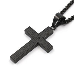 Men's Stainless Steel Simple Cross Pendant Lord's Prayer Necklace 22 Inch