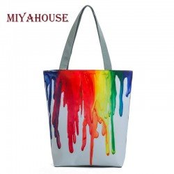 Miyahouse Harajuku Style Colorful Painting Shoulder Bag Women Large Capacity Shopping Bag Female Casual Tote Handbag