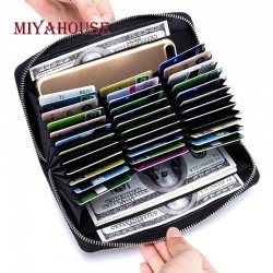 Miyahouse Unisex Card Holders Wallet Split Leather Male Business RFID Cards Wallet High Capacity Female Credit Holders Purses