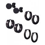 Mudder 4 Styles Stainless Steel Hoop Earrings Stud Earrings Huggie Piercing for Men and Women, 18 Gauge, 4 Pairs (Black)