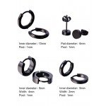 Mudder 4 Styles Stainless Steel Hoop Earrings Stud Earrings Huggie Piercing for Men and Women, 18 Gauge, 4 Pairs (Black)