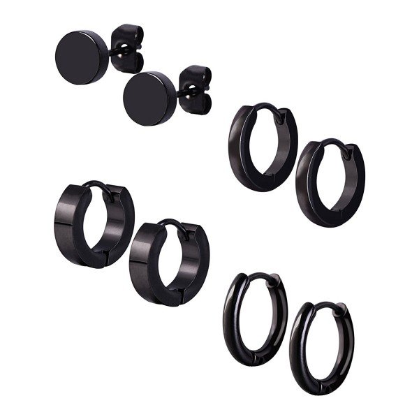 Mudder 4 Styles Stainless Steel Hoop Earrings Stud Earrings Huggie Piercing for Men and Women, 18 Gauge, 4 Pairs (Black)