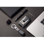 NEW 2018 Munah Minimalist Real Carbon Fiber Money Clip Wallet Set – RFID Blocking Aluminum Steel Credit Card Holder Case Slim Compact Durable Sleek Front Pocket Design + Leather Key Chain & Pen