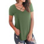 NIASHOT Women's Casual Short Sleeve Solid Criss Cross Front V-Neck T-Shirt Tops